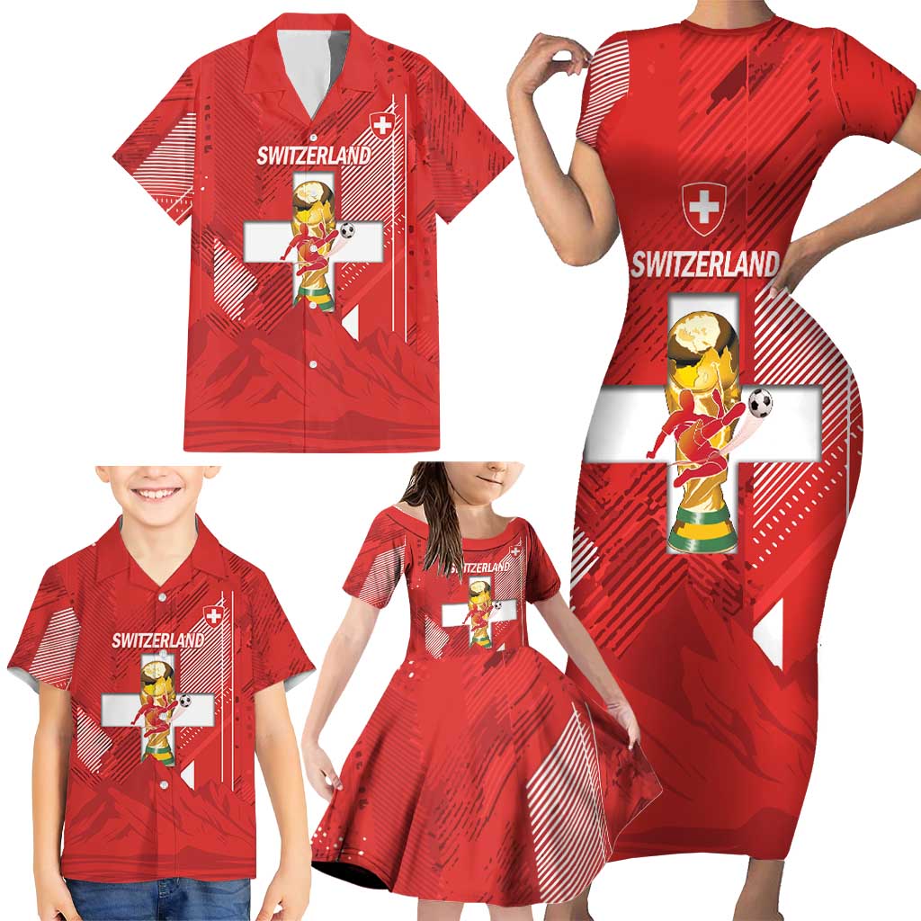 Switzerland Football Custom Family Matching Short Sleeve Bodycon Dress and Hawaiian Shirt Go Nati Swiss Alps Grunge Style