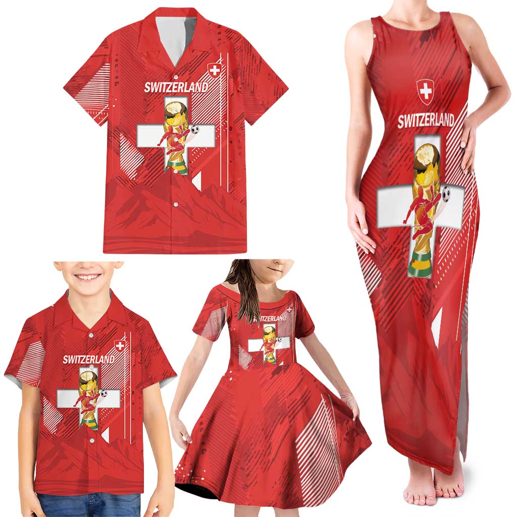 Switzerland Football Custom Family Matching Tank Maxi Dress and Hawaiian Shirt Go Nati Swiss Alps Grunge Style