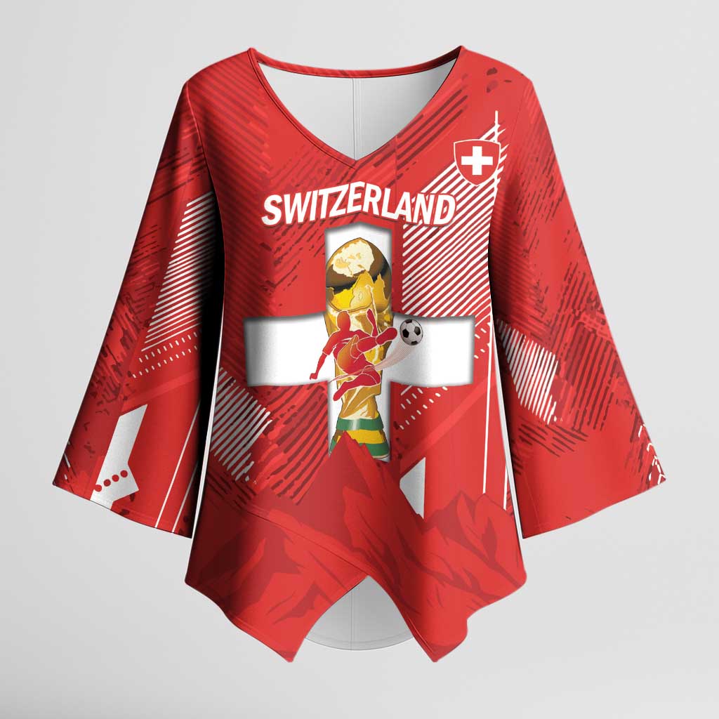 Switzerland Football Custom Kimono Sleeve Blouse Go Nati Swiss Alps Grunge Style