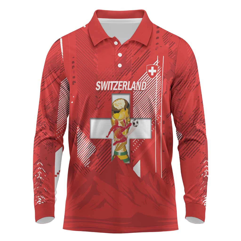 Switzerland Football Custom Long Sleeve Polo Shirt Go Nati Swiss Alps Grunge Style