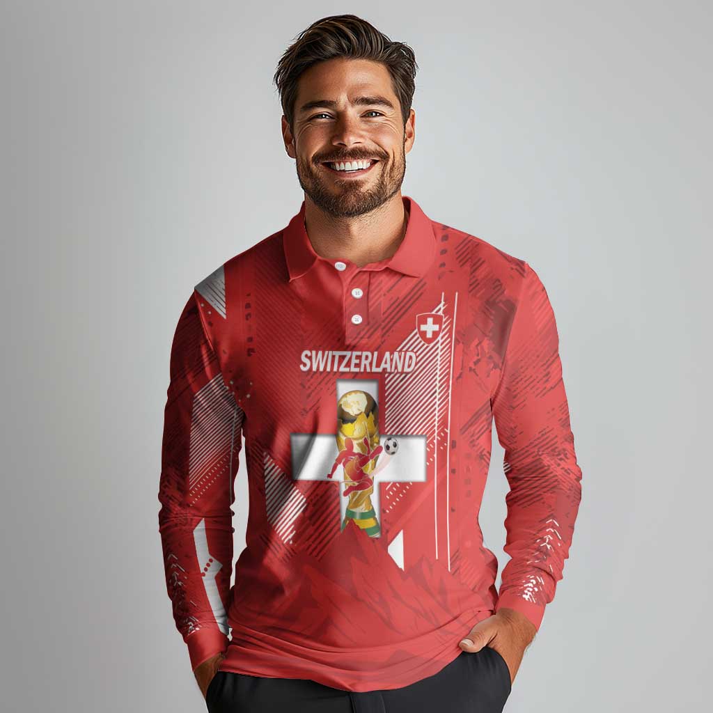 Switzerland Football Custom Long Sleeve Polo Shirt Go Nati Swiss Alps Grunge Style