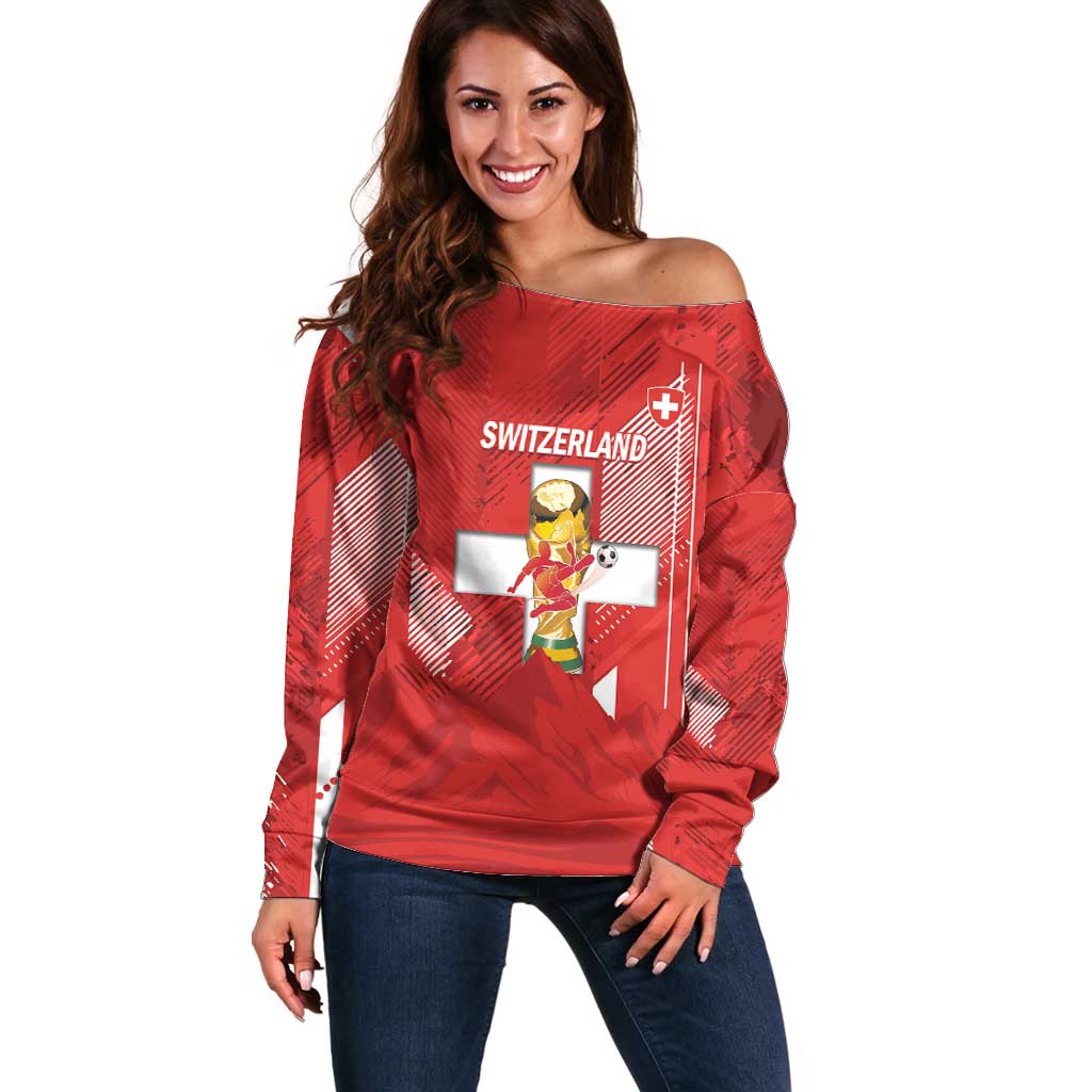 Switzerland Football Custom Off Shoulder Sweater Go Nati Swiss Alps Grunge Style