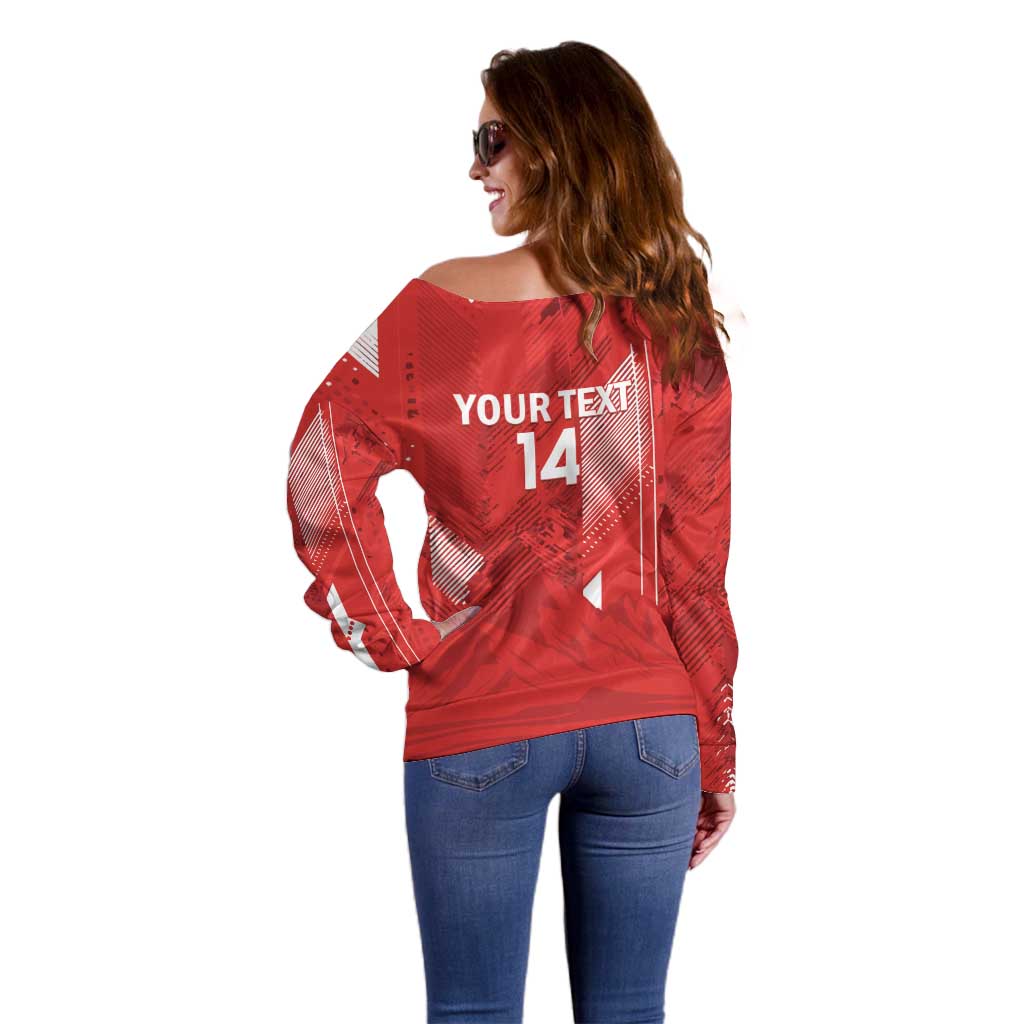 Switzerland Football Custom Off Shoulder Sweater Go Nati Swiss Alps Grunge Style
