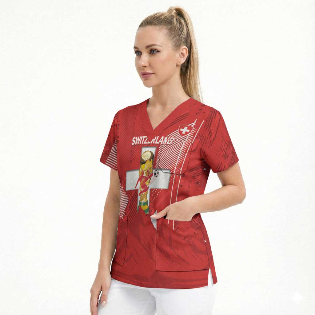 Switzerland Football Custom Scrub Top Go Nati Swiss Alps Grunge Style