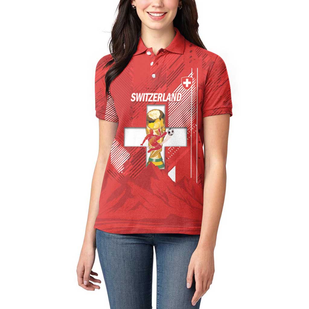 Switzerland Football Custom Women Polo Shirt Go Nati Swiss Alps Grunge Style