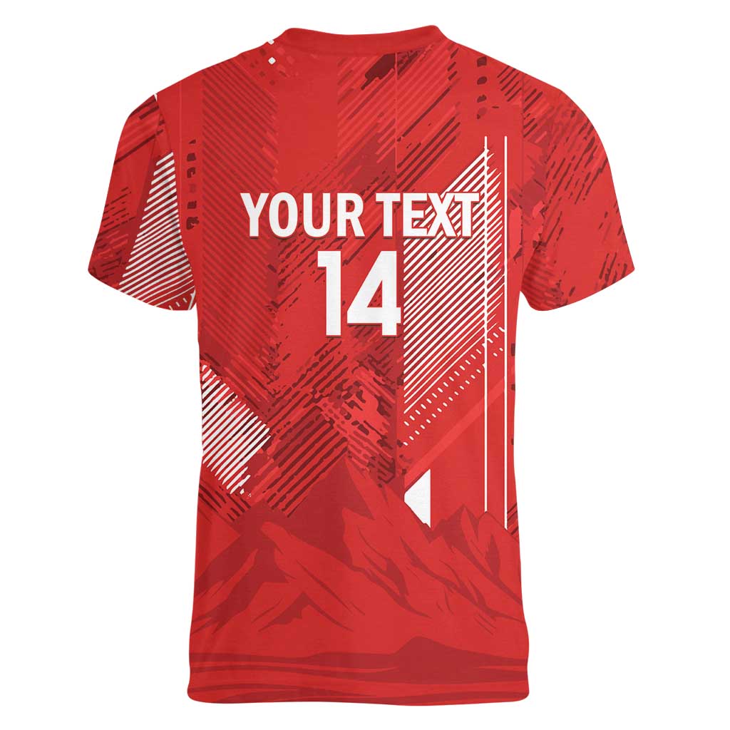 Switzerland Football Custom Women V-Neck T-Shirt Go Nati Swiss Alps Grunge Style