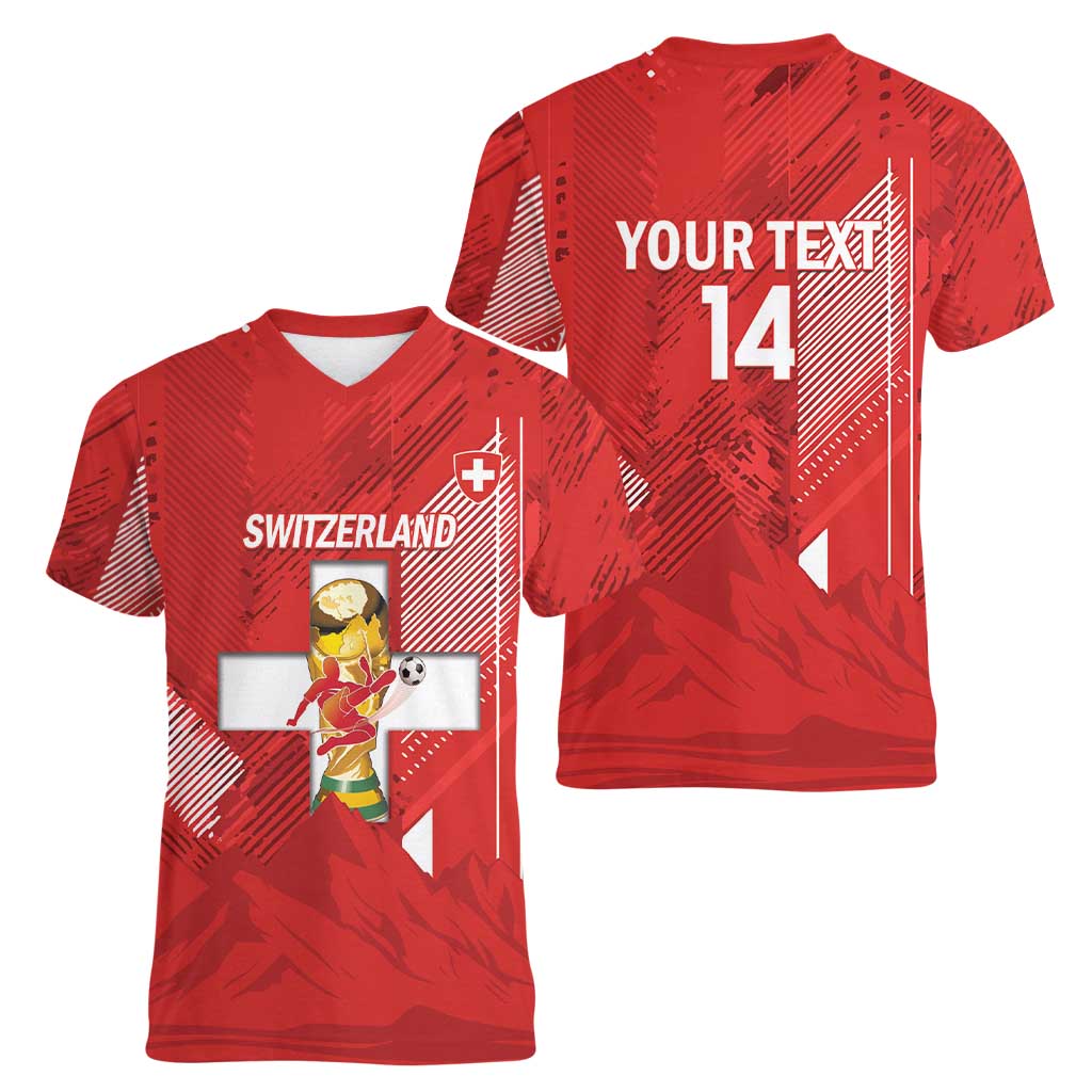 Switzerland Football Custom Women V-Neck T-Shirt Go Nati Swiss Alps Grunge Style