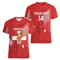 Switzerland Football Custom Women V-Neck T-Shirt Go Nati Swiss Alps Grunge Style