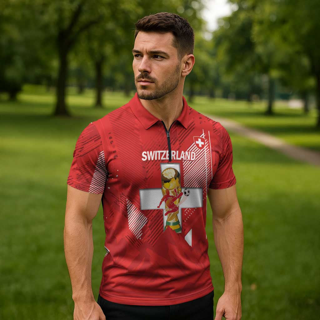 Switzerland Football Custom Zipper Polo Shirt Go Nati Swiss Alps Grunge Style