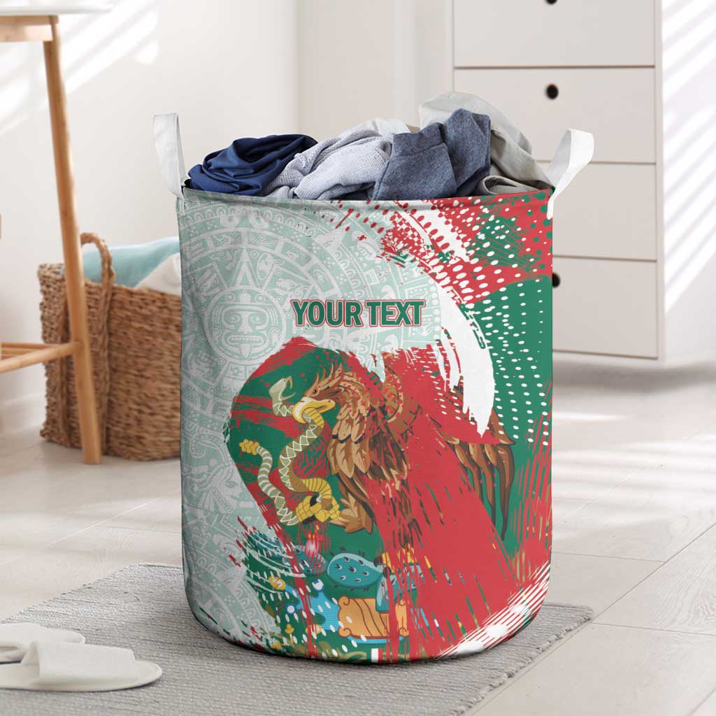 Mexico Football Custom Laundry Basket El Tri Aztec Calendar Brush Style