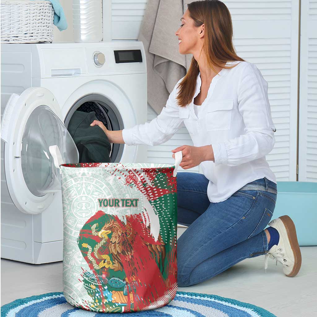 Mexico Football Custom Laundry Basket El Tri Aztec Calendar Brush Style
