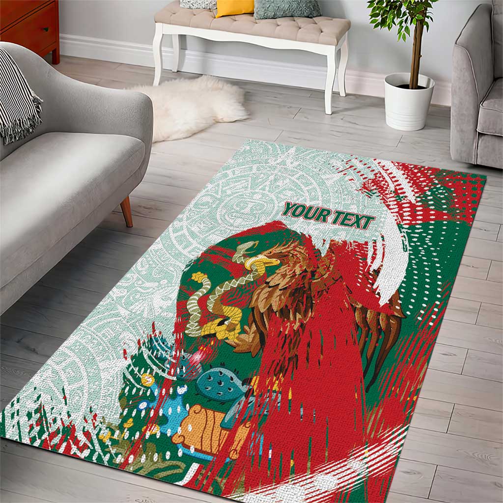Mexico Football Custom Area Rug El Tri Aztec Calendar Brush Style