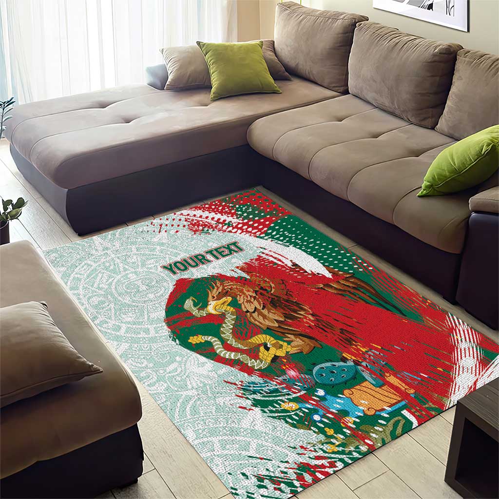 Mexico Football Custom Area Rug El Tri Aztec Calendar Brush Style