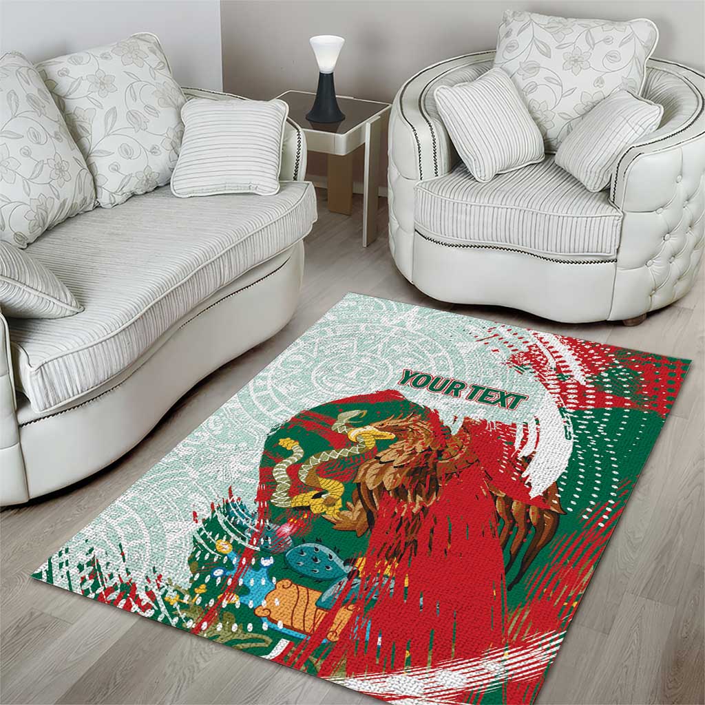 Mexico Football Custom Area Rug El Tri Aztec Calendar Brush Style