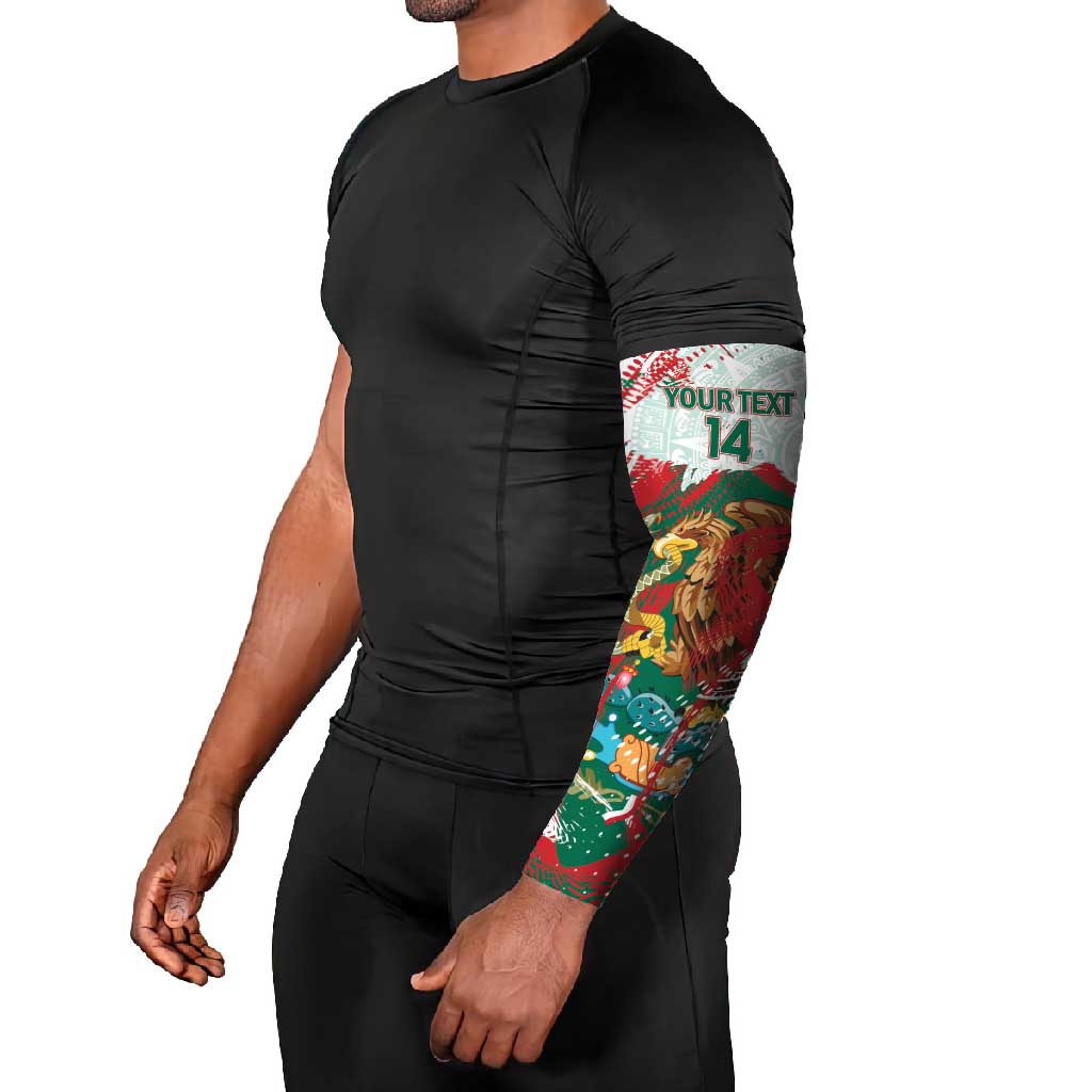 Mexico Football Custom Arm Sleeves El Tri Aztec Calendar Brush Style