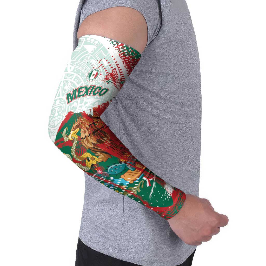 Mexico Football Custom Arm Sleeves El Tri Aztec Calendar Brush Style
