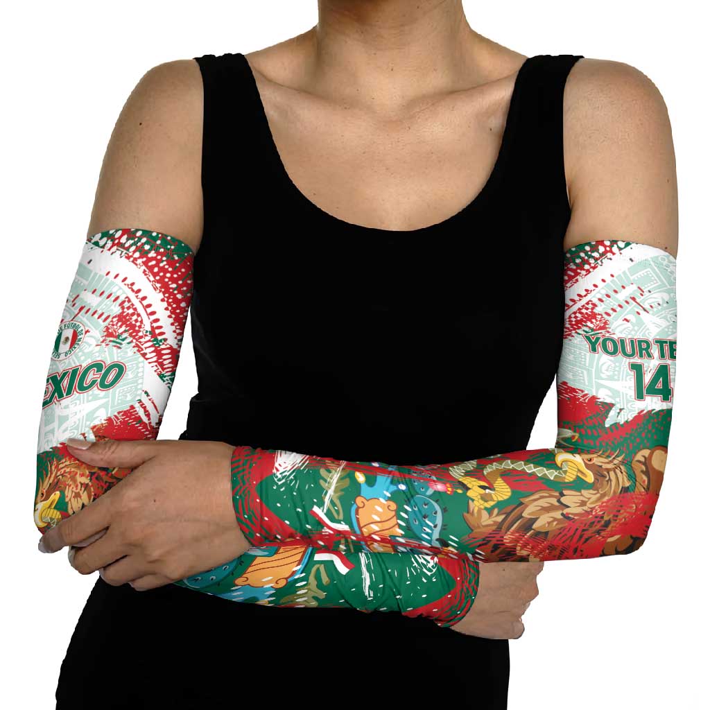 Mexico Football Custom Arm Sleeves El Tri Aztec Calendar Brush Style