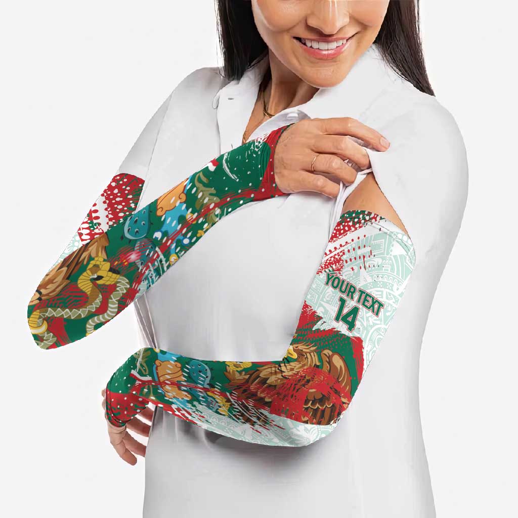 Mexico Football Custom Arm Sleeves El Tri Aztec Calendar Brush Style