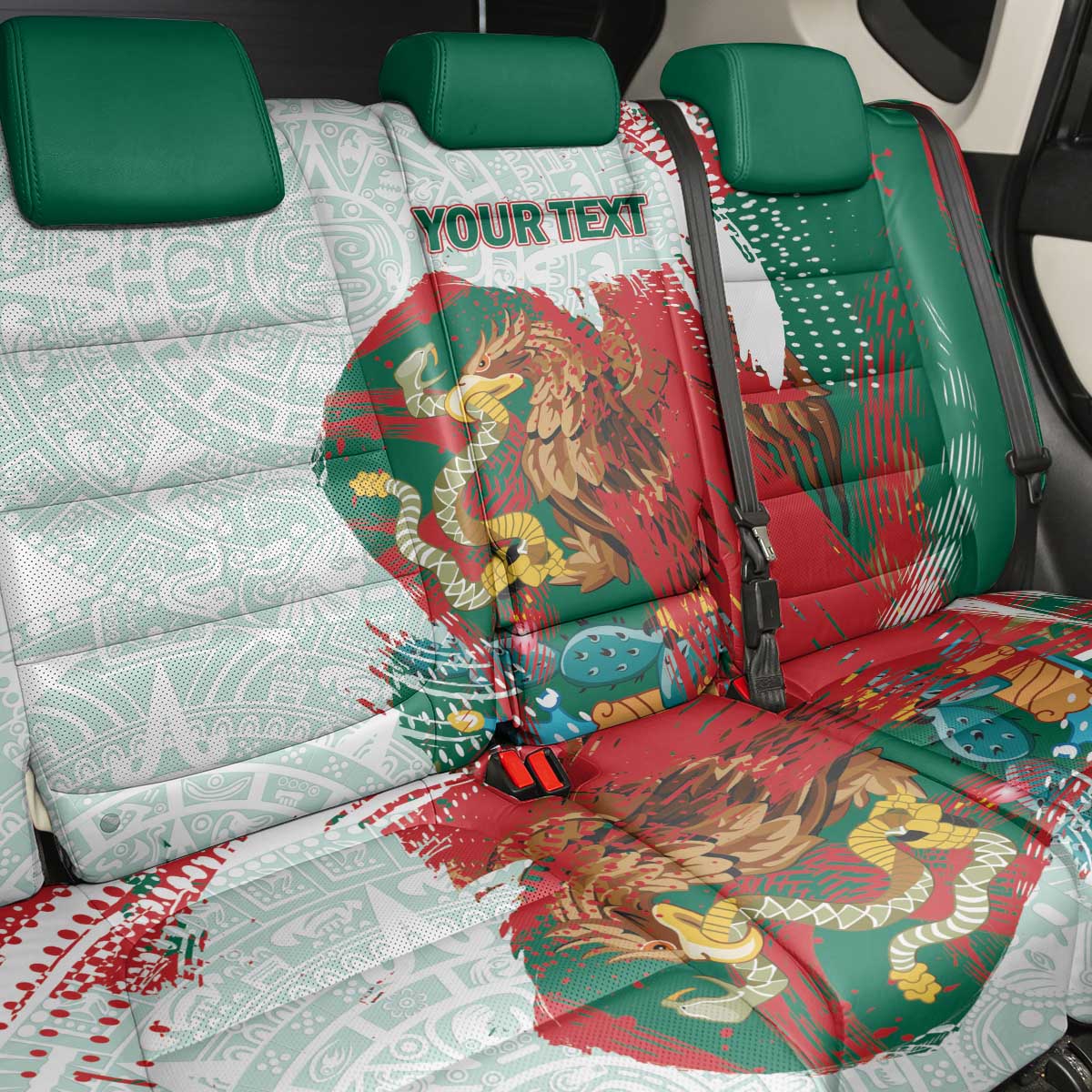 Mexico Football Custom Back Car Seat Cover El Tri Aztec Calendar Brush Style