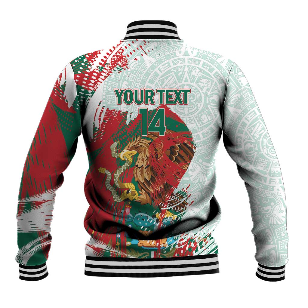 Mexico Football Custom Baseball Jacket El Tri Aztec Calendar Brush Style