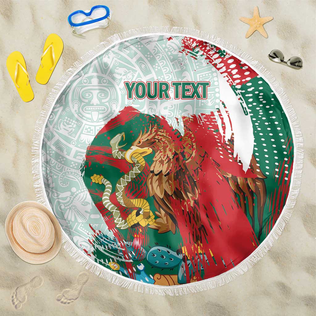 Mexico Football Custom Beach Blanket El Tri Aztec Calendar Brush Style