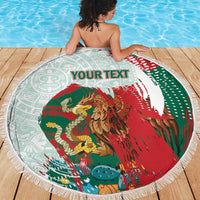 Mexico Football Custom Beach Blanket El Tri Aztec Calendar Brush Style