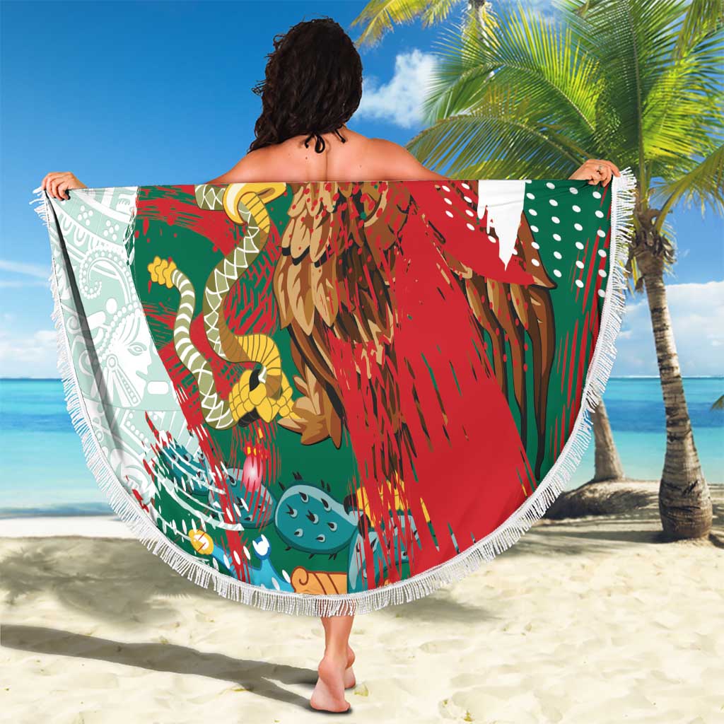 Mexico Football Custom Beach Blanket El Tri Aztec Calendar Brush Style