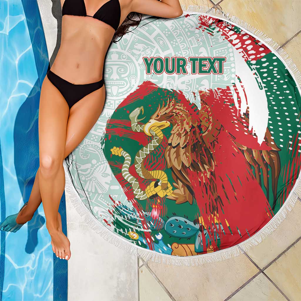 Mexico Football Custom Beach Blanket El Tri Aztec Calendar Brush Style
