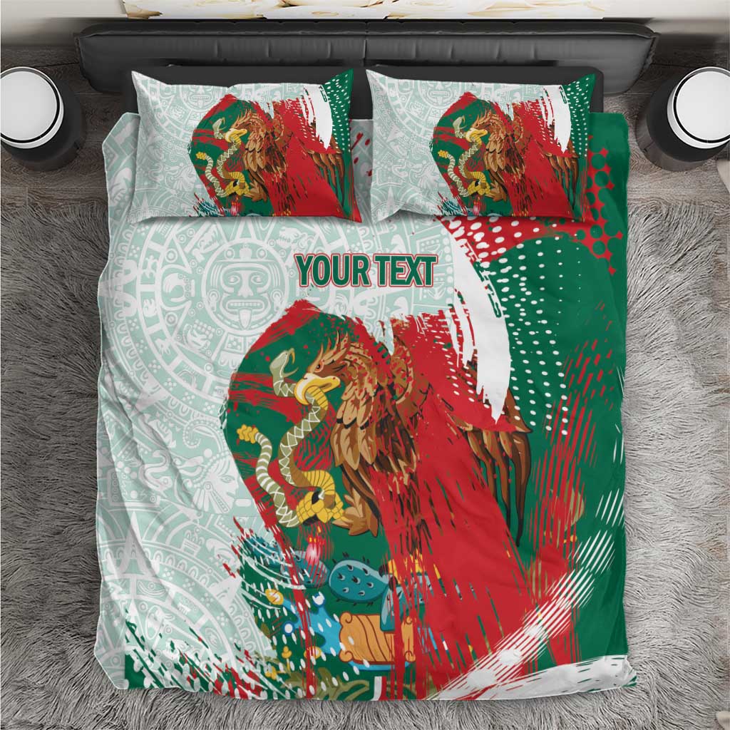 Mexico Football Custom Bedding Set El Tri Aztec Calendar Brush Style