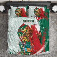Mexico Football Custom Bedding Set El Tri Aztec Calendar Brush Style