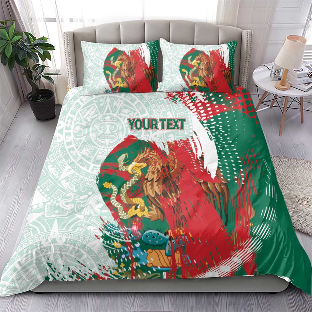 Mexico Football Custom Bedding Set El Tri Aztec Calendar Brush Style