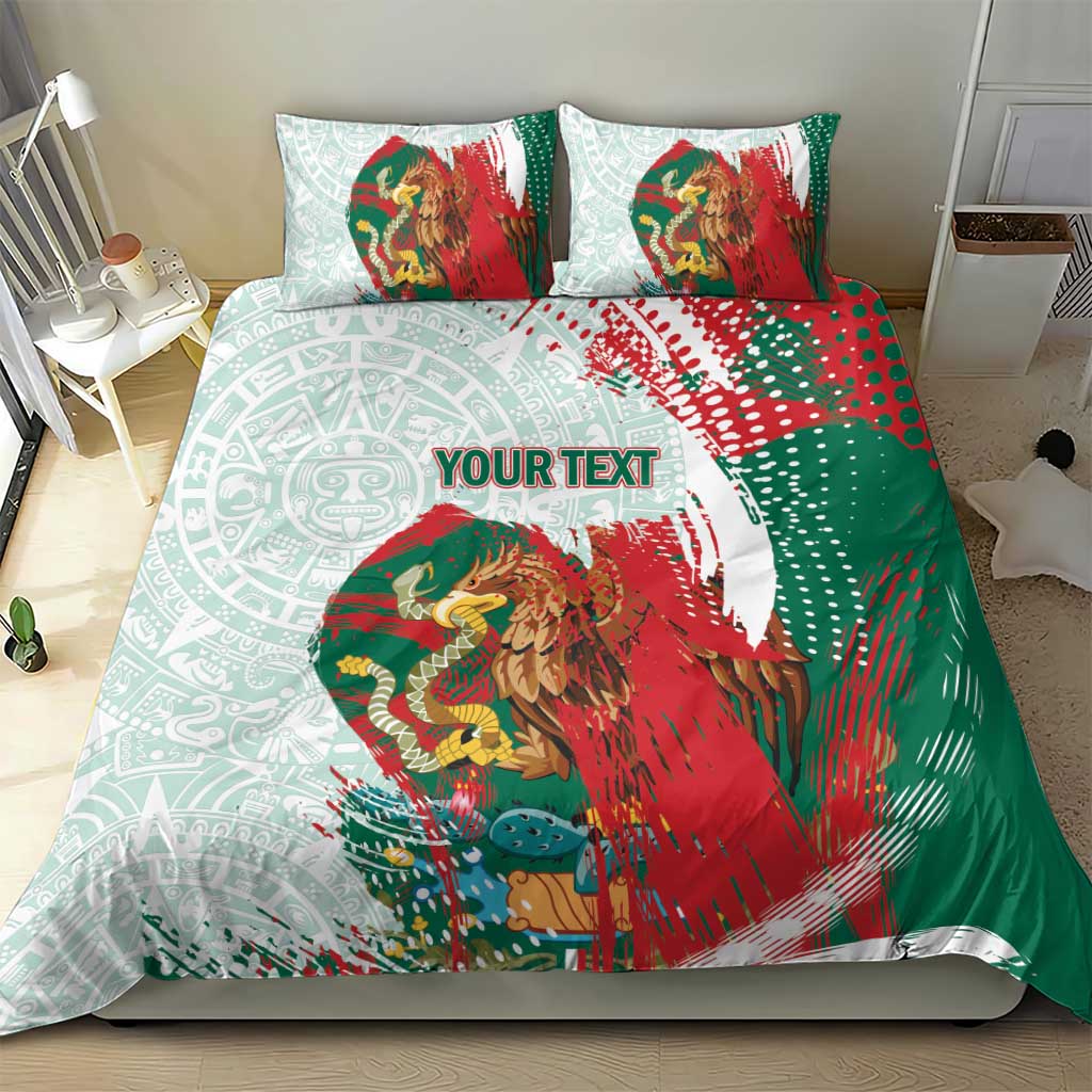 Mexico Football Custom Bedding Set El Tri Aztec Calendar Brush Style
