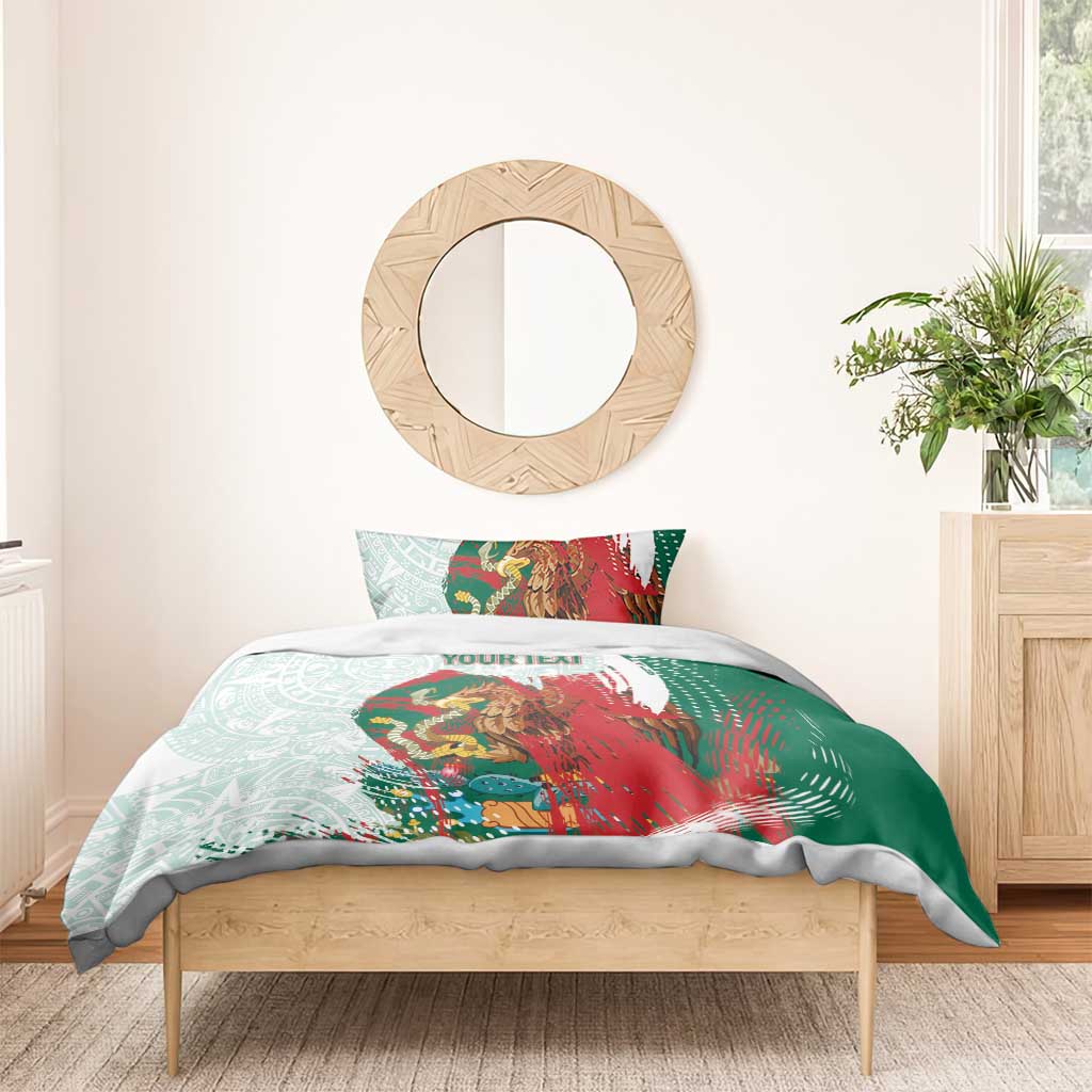 Mexico Football Custom Bedding Set El Tri Aztec Calendar Brush Style