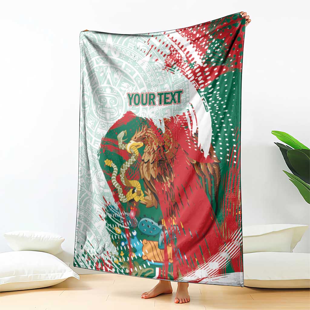 Mexico Football Custom Blanket El Tri Aztec Calendar Brush Style