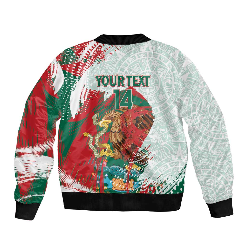Mexico Football Custom Bomber Jacket El Tri Aztec Calendar Brush Style