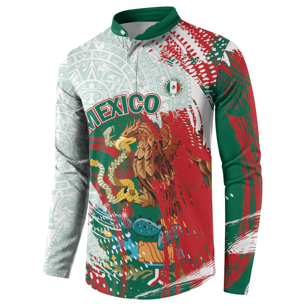 Mexico Football Custom Button Sweatshirt El Tri Aztec Calendar Brush Style