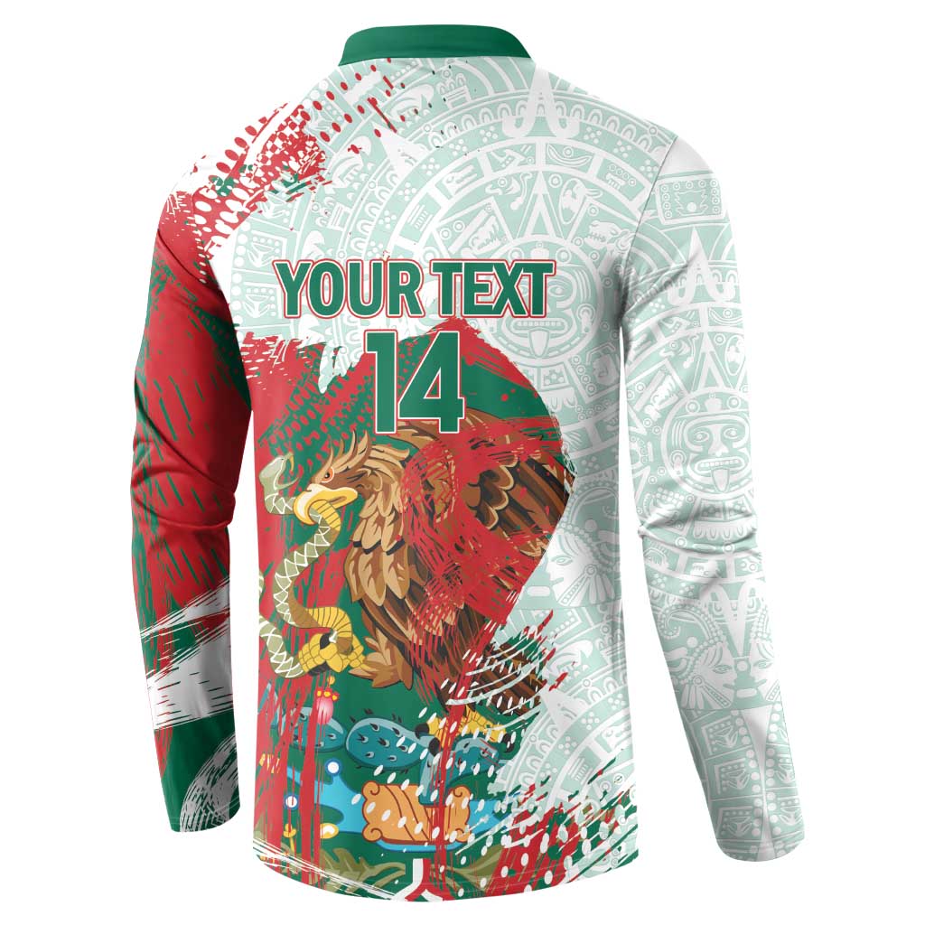 Mexico Football Custom Button Sweatshirt El Tri Aztec Calendar Brush Style