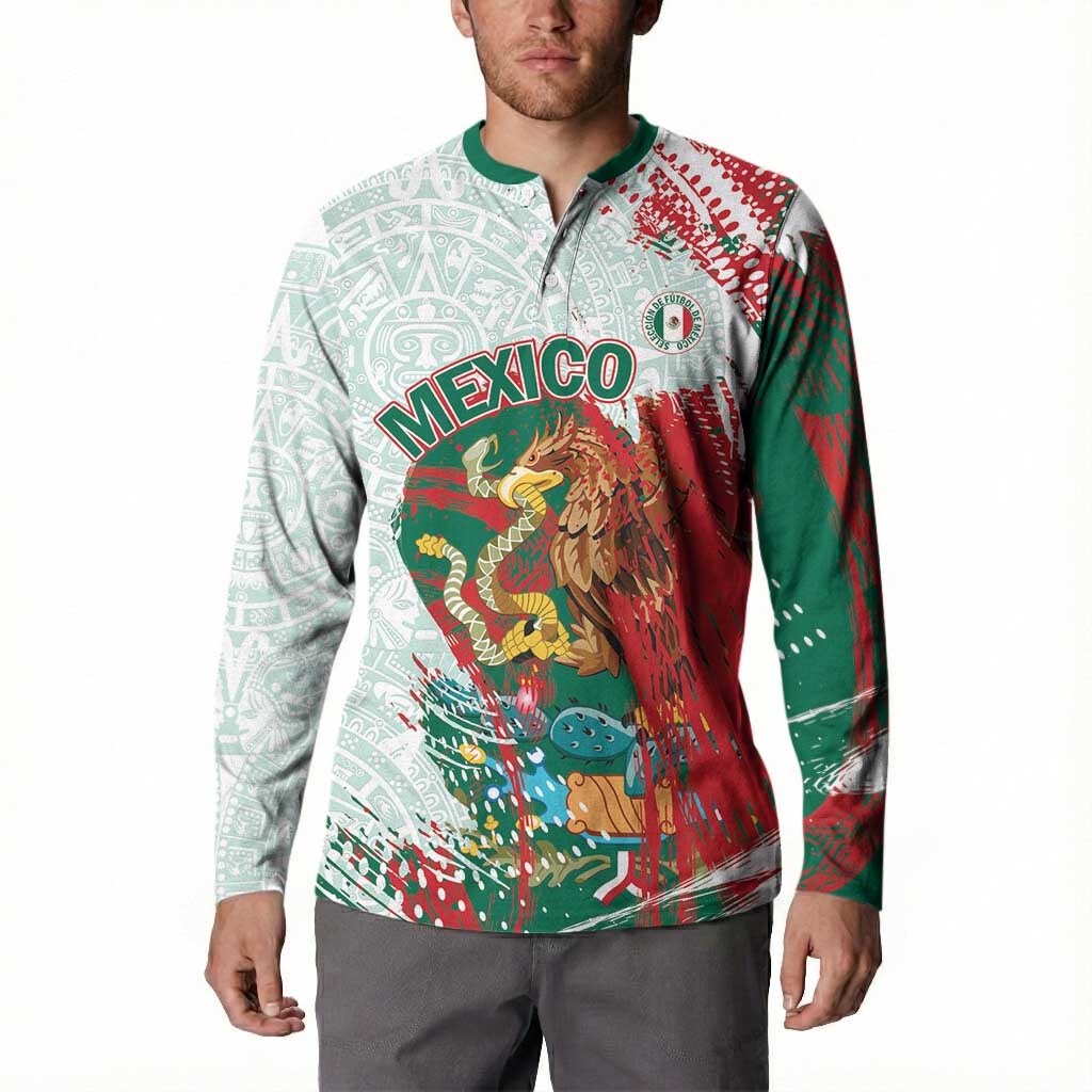 Mexico Football Custom Button Sweatshirt El Tri Aztec Calendar Brush Style