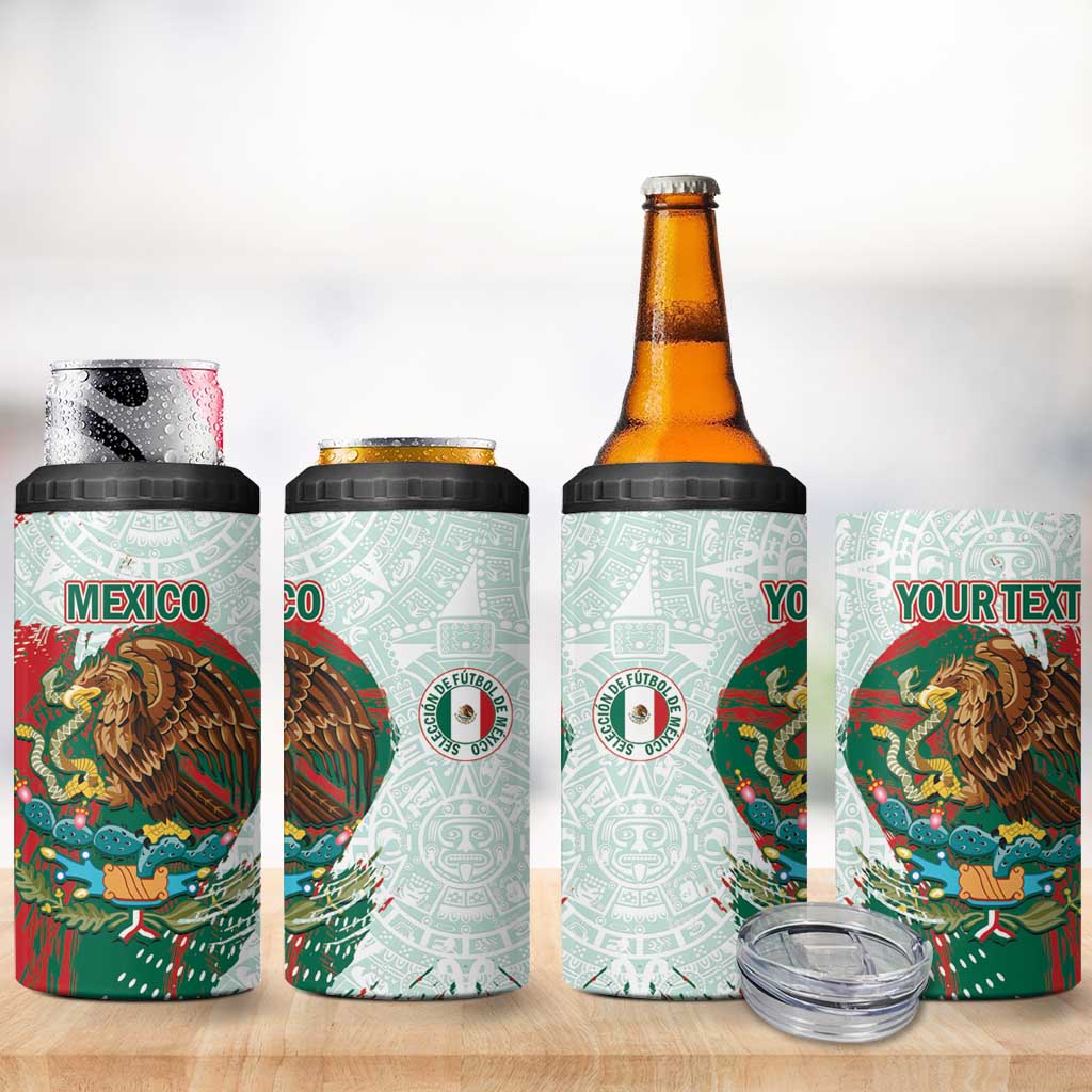 Mexico Football Custom 4 in 1 Can Cooler Tumbler El Tri Aztec Calendar Brush Style