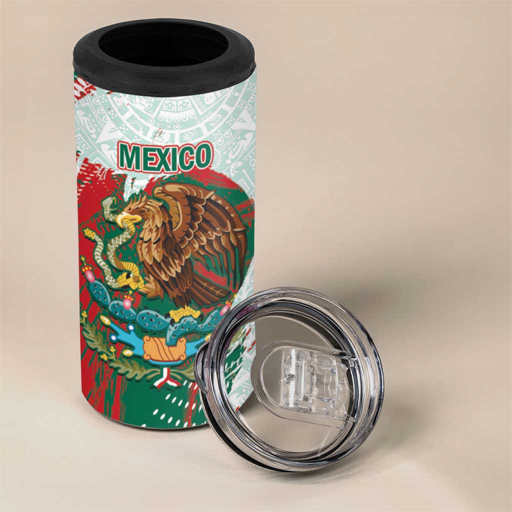Mexico Football Custom 4 in 1 Can Cooler Tumbler El Tri Aztec Calendar Brush Style