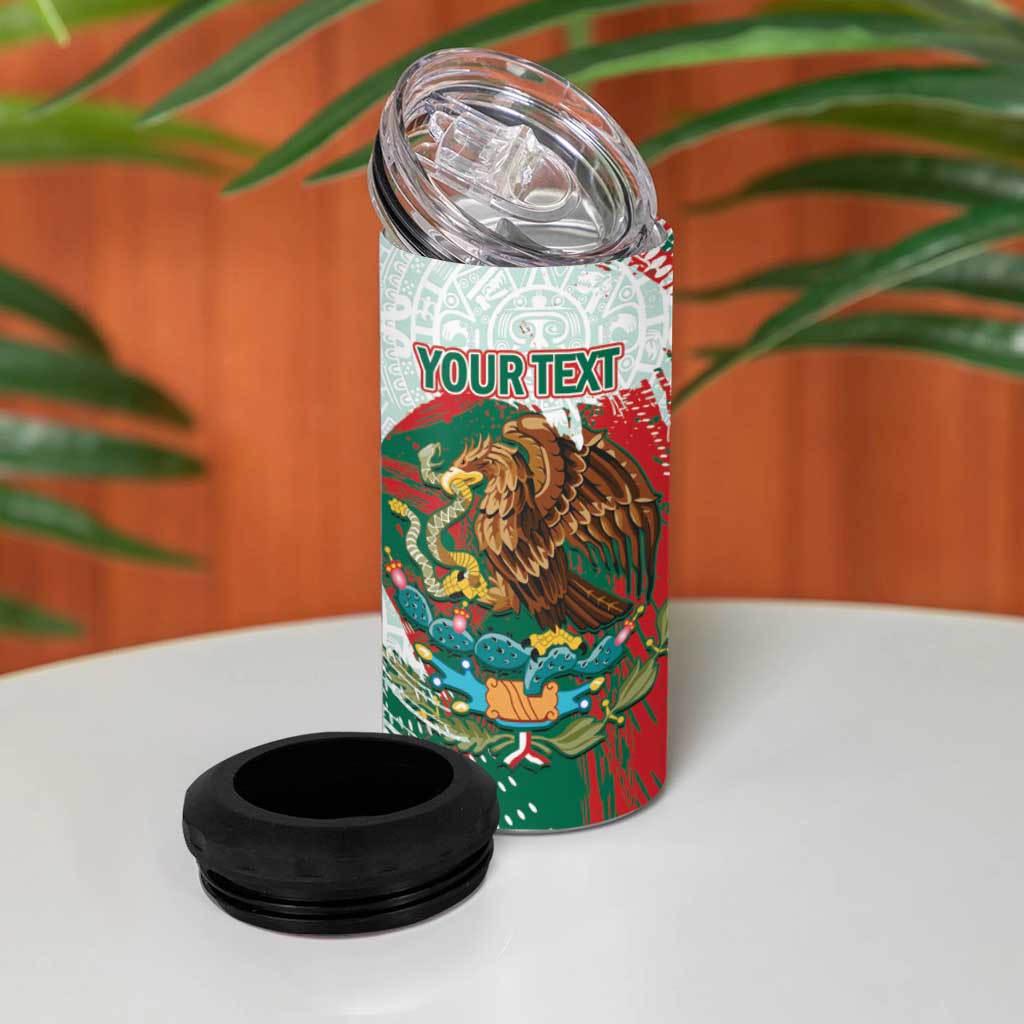 Mexico Football Custom 4 in 1 Can Cooler Tumbler El Tri Aztec Calendar Brush Style