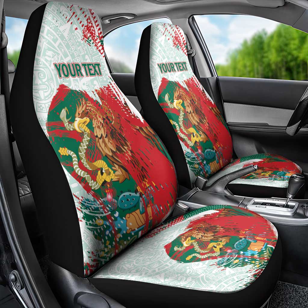 Mexico Football Custom Car Seat Cover El Tri Aztec Calendar Brush Style