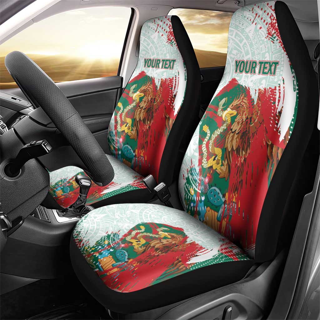 Mexico Football Custom Car Seat Cover El Tri Aztec Calendar Brush Style