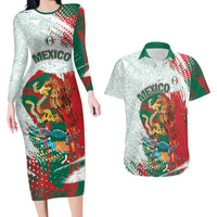 Mexico Football Custom Couples Matching Long Sleeve Bodycon Dress and Hawaiian Shirt El Tri Aztec Calendar Brush Style