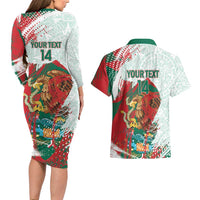 Mexico Football Custom Couples Matching Long Sleeve Bodycon Dress and Hawaiian Shirt El Tri Aztec Calendar Brush Style