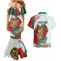 Mexico Football Custom Couples Matching Mermaid Dress and Hawaiian Shirt El Tri Aztec Calendar Brush Style