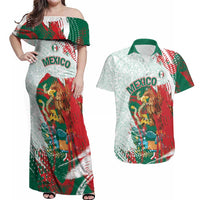 Mexico Football Custom Couples Matching Off Shoulder Maxi Dress and Hawaiian Shirt El Tri Aztec Calendar Brush Style
