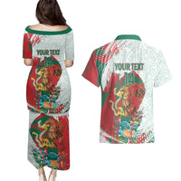 Mexico Football Custom Couples Matching Puletasi and Hawaiian Shirt El Tri Aztec Calendar Brush Style