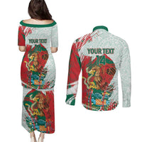 Mexico Football Custom Couples Matching Puletasi and Long Sleeve Button Shirt El Tri Aztec Calendar Brush Style