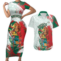 Mexico Football Custom Couples Matching Short Sleeve Bodycon Dress and Hawaiian Shirt El Tri Aztec Calendar Brush Style